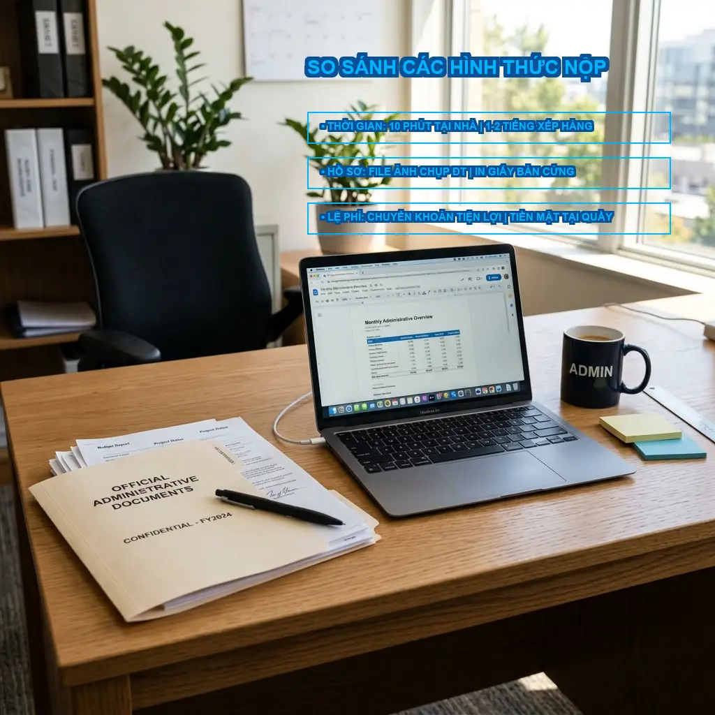 Bảng đối chiếu quy trình đăng ký Online hỗ trợ vs Nộp trực tiếp truyền thống