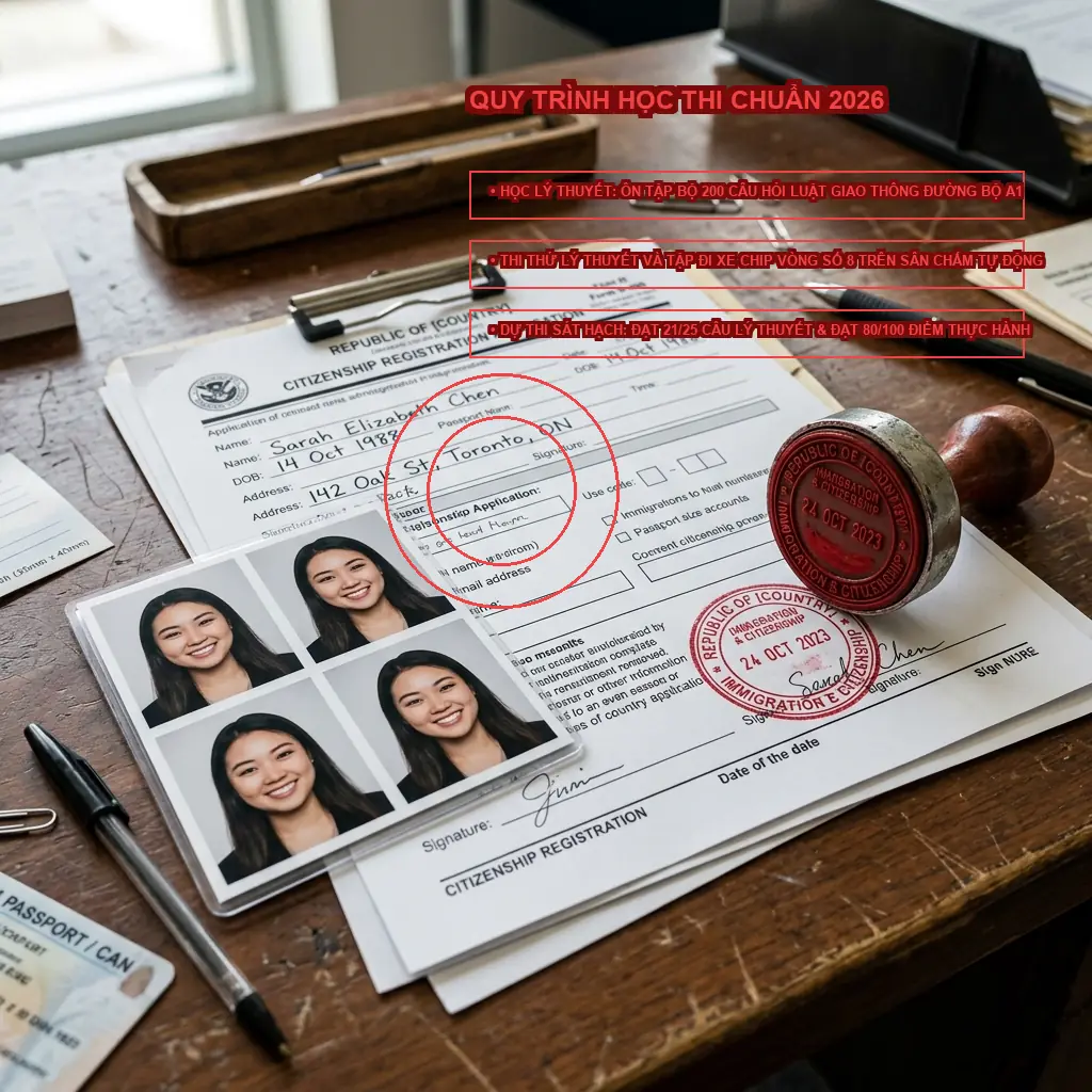 Nộp hồ sơ thi bằng lái xe máy ở đâu uy tín, nhanh chóng? 4 Quy trình đào tạo và thi sát hạch chuẩn 2026